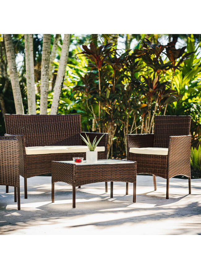 4 Piece Patio Furniture Wicker Conversation Set