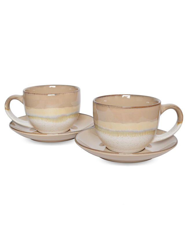 Bosmarlin Ceramic Cappuccino Cup and Saucer Set of 2, 10 Oz, Coffee Cups for Latte, Espresso, Tea, Dishwasher and Microwave Safe (Brown Grey)