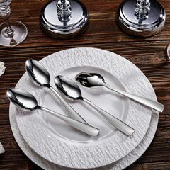 KEAWELL Premium 4-Piece Louis Spoon Set, 18/10 Stainless Steel, Squared Edge, Smooth Finish, Dishwasher Safe (7.6" Dinner Spoon)