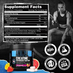 Animal Creatine Chews Tablets - Enhanced Creatine Monohydrate with AstraGin to Improve Absorption, Sea Salt for Added Pumps, Delicious and Convenient Chewable Tablets - Fruit Punch