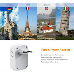 TESSAN US to Europe Plug Adapter with 4 Electrical Outlets 3 USB Ports, 2 Pack