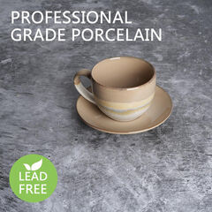 Bosmarlin Ceramic Cappuccino Cup and Saucer Set of 2, 10 Oz, Coffee Cups for Latte, Espresso, Tea, Dishwasher and Microwave Safe (Brown Grey)