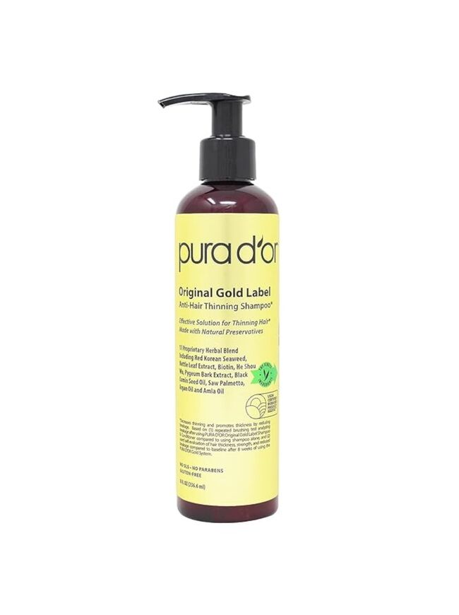 PURA D'OR 8 Oz Original Gold Label Anti-Thinning Biotin Shampoo Natural Earthy Scent, CLINICALLY TESTED Effective Results, Herbal Blend Hair Thickening Products, Women & Men, Color Treated Hair