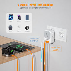 TESSAN US to Europe Plug Adapter with 4 Electrical Outlets 3 USB Ports, 2 Pack