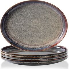 Ceramic Flat Plates Set of 4-8 in - The Dessert, Salad, Appetizer, Small Lunch, etc Plate. Microwave, Oven, and Dishwasher Safe, Scratch Resistant. Kitchen Porcelain Dish-Caramel Brown