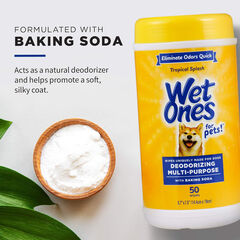 Wet Ones for Pets Deodorizing Multi-Purpose Dog Wipes With Baking Soda Dog Deodorizing Wipes For All Dogs in Tropical Splash Scent, Wet Ones Wipes for Deodorizing Dogs 50 Count (Pack of 12)