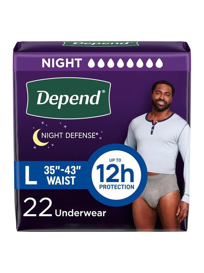 Depend Night Defense Adult Incontinence Underwear for Men, Disposable, Overnight, Large, Grey, 22 Count, Packaging May Vary