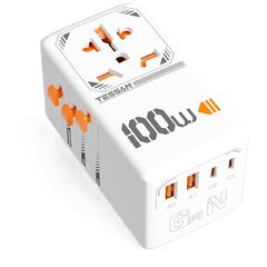 TESSAN 100W GaN Universal Travel Adapter, International Plug Adaptor with 2 USB C and 2 USB A Charging Ports, Worldwide Power Outlet for US to Europe EU UK AUS Ireland(Type C/G/A/I)