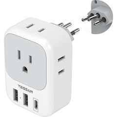 TESSAN Brazil Power Type N Adapter, 4 American Outlets 3 USB Charger