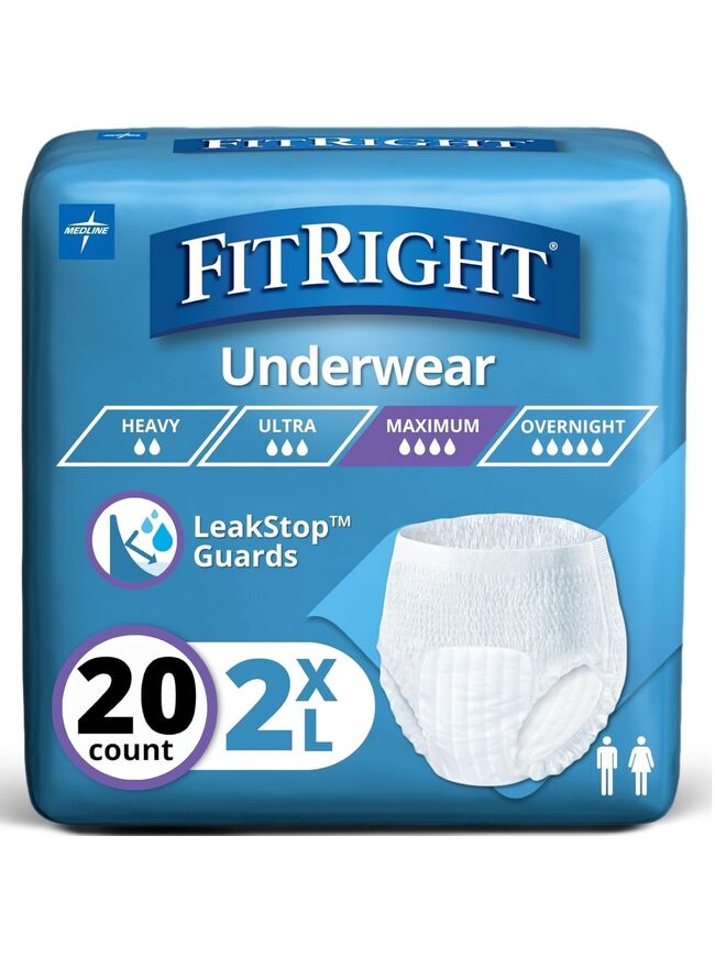 FitRight Adult Incontinence Underwear, Heavy Absorbency, XX-Large, 68-80 (20 Count)