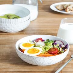 LE TAUCI Cereal bowls 26 oz, Ceramic Soup Bowl for Kitchen, Embossment Stoneware Bowl for Pho, Chip, Fruits, Salad, Noodle, Ramen, Suit For Housewarming - 6 Inch, Set of 4, Arctic white