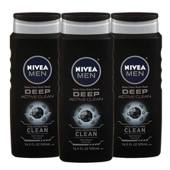 Nivea Men Deep Active Clean Charcoal Body Wash 16.9 Fl Oz Bottle (3 Pack)