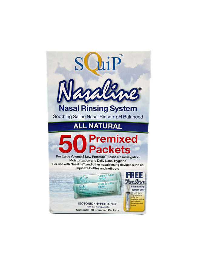 Squip Nasaline Salt - Nasal Rinsing System - Box of 50 Premixed Saline Packets