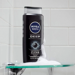 Nivea Men Deep Active Clean Charcoal Body Wash 16.9 Fl Oz Bottle (3 Pack)