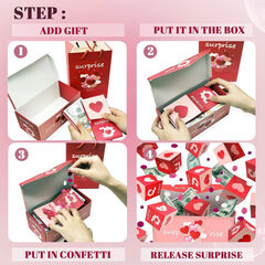 Surprise Gift Box Explosion for Money, Unique Folding Bouncing Red Envelope Gift Box with Confetti, Cash Explosion Luxury Gift Box (15 Bounces)