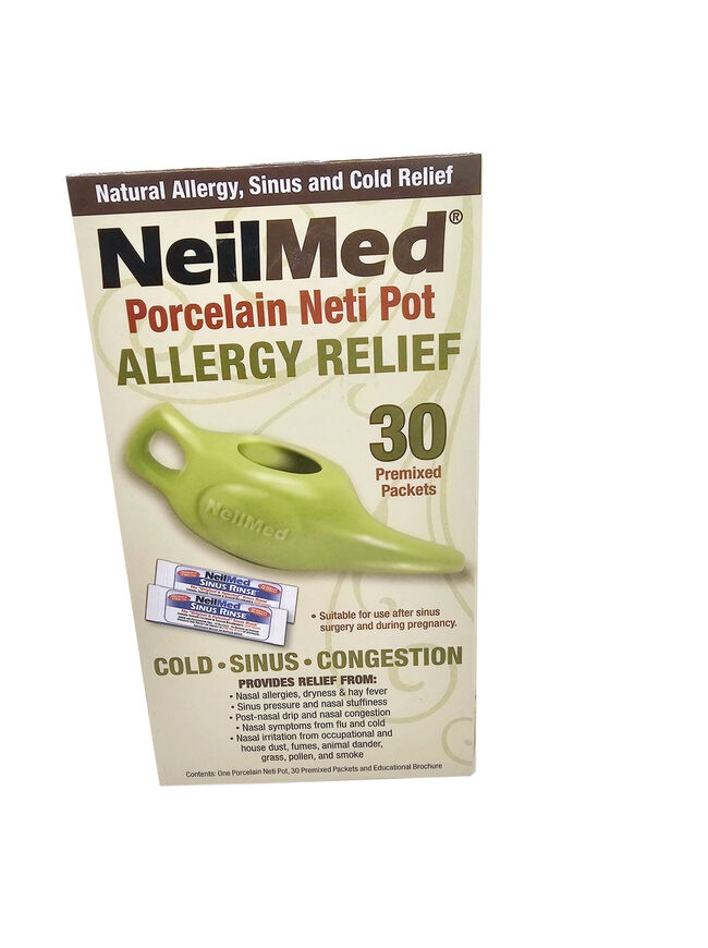 NeilMed Porcelain Neti Pot Allergy Relief, 30 Premixed Packets 