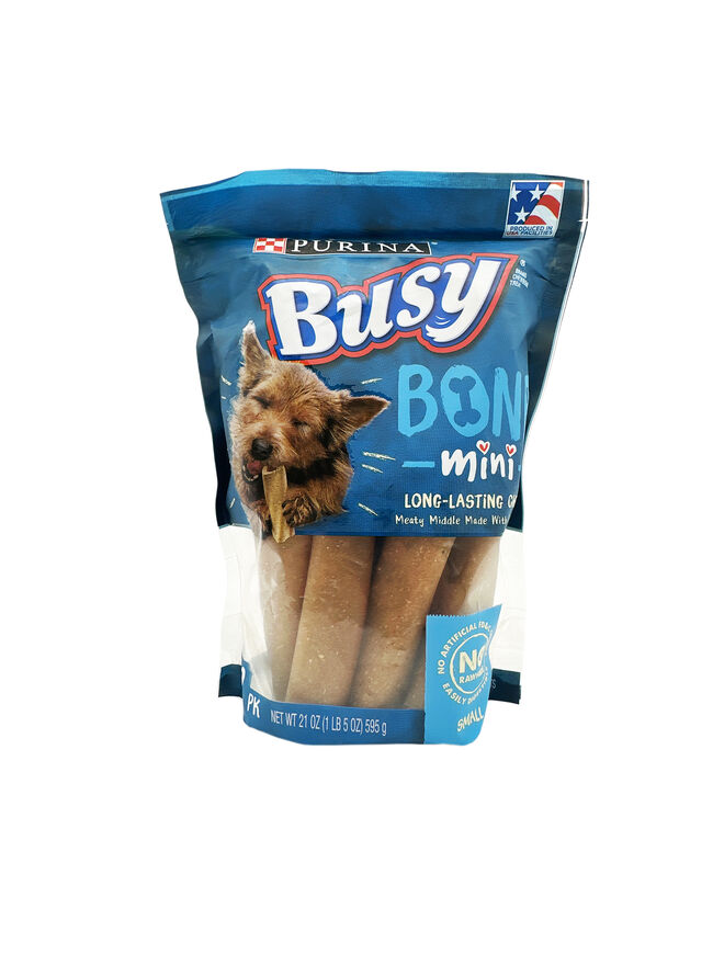 Purina Busy Bones Mini Dog Treats, Long-Lasting Dry Chews with Real Pork, 12 Pack