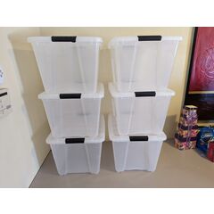 IRIS USA 53 Quart Stackable Plastic Storage Bins with Lids and Latching Buckles, 6 Pack