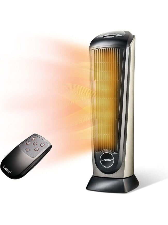 Lasko Oscillating Ceramic Tower Space Heater with Adjustable Thermostat - 22.5 Inches - Grey/Black - 1500W - 751320