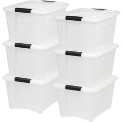 IRIS USA 32 Quart Stackable Plastic Storage Bins with Lids and Latching Buckles, 6 Pack