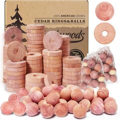 150 Cedar Blocks for Clothes Storage Cedar Variety, Cedar Rings & Cedar Balls 100% Natural Aromatic Cedar Accessories for Closets & Drawers (150 Pack-Rings & Balls)