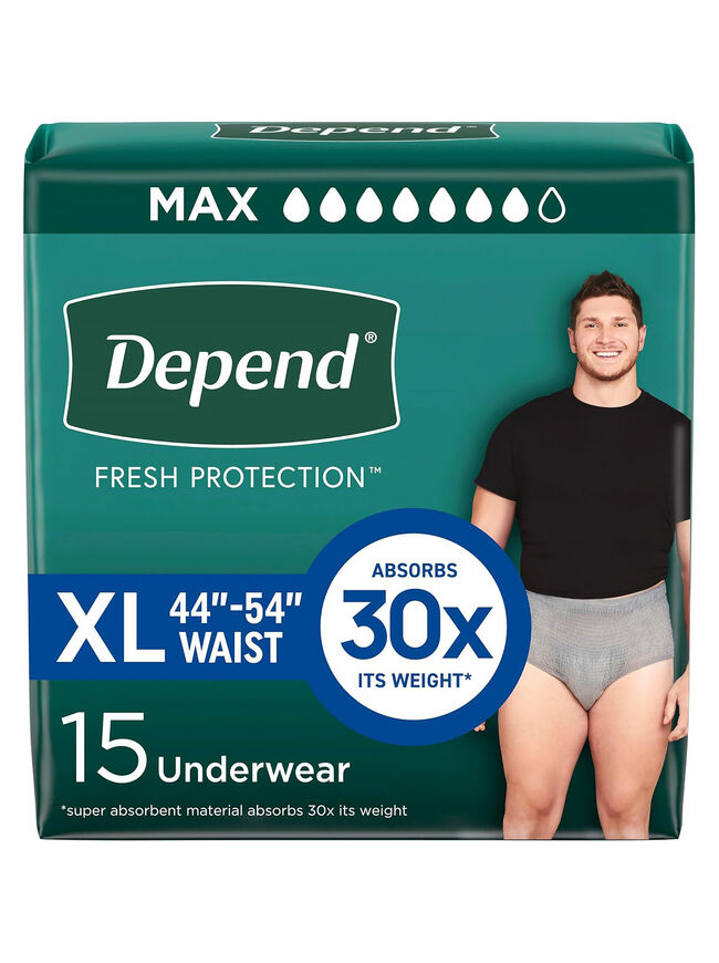 Depend Fresh Protection Incontinence Underwear for Men, Adult Diapers, XL, 15 Ct