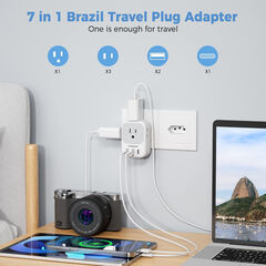 TESSAN Brazil Power Type N Adapter, 4 American Outlets 3 USB Charger