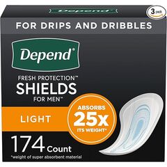 Depend Incontinence/Bladder Control Shields, Pads for Men, Light Absorbency, 174 Count (3 Packs of 58) (Packaging May Vary)
