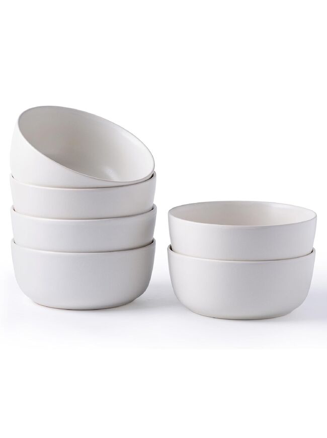 AmorArc Stoneware Cereal Bowls Set of 6, 26oz Soup Bowls Set for Cereal Soup Snacks, Modern Kitchen bowls for Meal, Dishwasher &Microwave Safe, Matte White