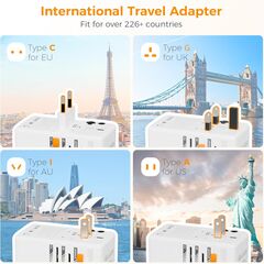 TESSAN 100W GaN Universal Travel Adapter, International Plug Adaptor with 2 USB C and 2 USB A Charging Ports, Worldwide Power Outlet for US to Europe EU UK AUS Ireland(Type C/G/A/I)