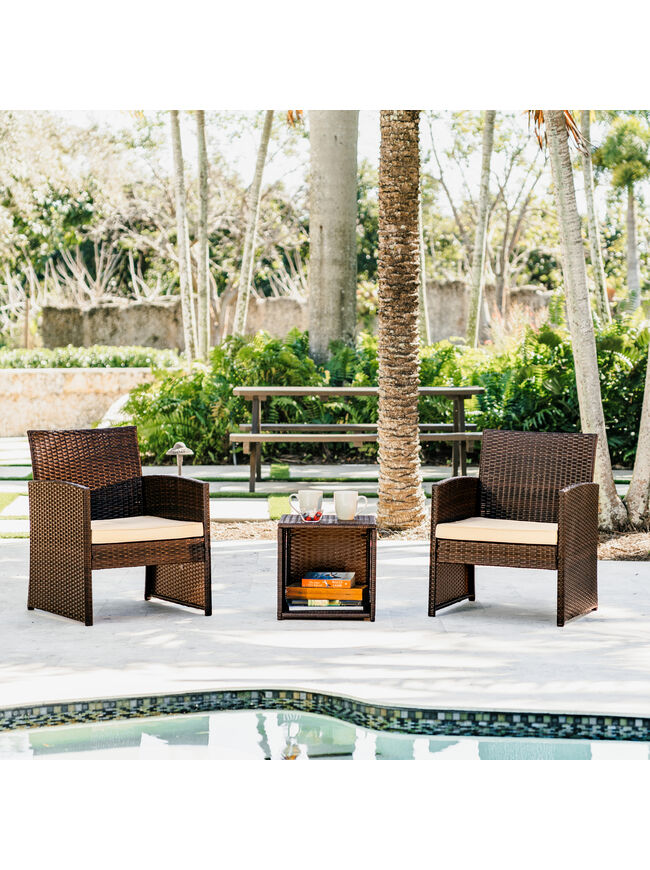 3 Piece Patio Furniture Wicker Conversation Set