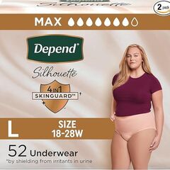 Depend Silhouette Adult Incontinence & Postpartum Bladder Leak Underwear for Women, Maximum Absorbency, Large, Pink, 52 Count (2 Packs of 26), Packaging May Vary