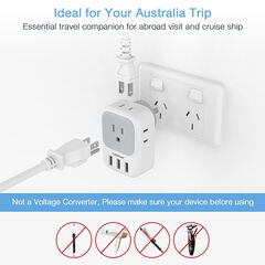 TESSAN Australia Power Plug Type I Adapter with 4 American Outlets 3 USB Charger