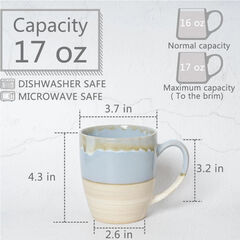 Bosmarlin Ceramic Coffee Mug Set Of 4, 16 Oz, Tea Cups, Dishwasher And Microwave Safe, Reactive Glaze (Light Blue)