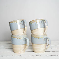 Bosmarlin Ceramic Coffee Mug Set Of 4, 16 Oz, Tea Cups, Dishwasher And Microwave Safe, Reactive Glaze (Light Blue)