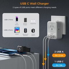 European Travel Plug Adapter 2 Packs, TESSAN Europe International Power Adaptor with 4 Outlets 3 USB Charging Ports (1 USB C), Type C Plug for Germany Iceland Spain Italy France