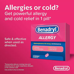 Benadryl Ultratabs Allergy Relief Medicine, 25 mg Diphenhydramine HCl Antihistamine Tablets For Relief of Cold & Allergy Symptoms Like Sneezing, Runny Nose, & Itchy Eyes & Throat, 100 ct