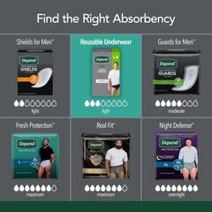 Depend Washable Adult Incontinence Underwear for Men, Reusable, Light Absorbency, Large, Black, 1 Count