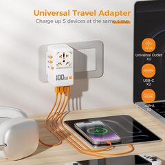 TESSAN 100W GaN Universal Travel Adapter, International Plug Adaptor with 2 USB C and 2 USB A Charging Ports, Worldwide Power Outlet for US to Europe EU UK AUS Ireland(Type C/G/A/I)