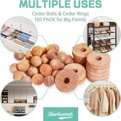 150 Cedar Blocks for Clothes Storage Cedar Variety, Cedar Rings & Cedar Balls 100% Natural Aromatic Cedar Accessories for Closets & Drawers (150 Pack-Rings & Balls)