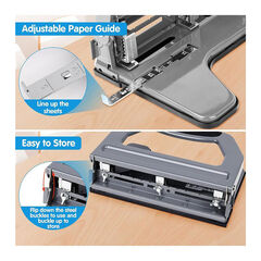 AFMAT Heavy Duty 3 Hole Punch, 50-Sheet 2 Hole Punch, 50% Reduced Effort 3-Hole Puncher, Adjustable Three Hole Punch 2 Hole Paper Punch, Metal Paper Puncher w/Large Chip Tray, Metal Paper Guide, Gray