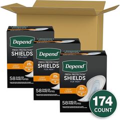 Depend Incontinence/Bladder Control Shields, Pads for Men, Light Absorbency, 174 Count (3 Packs of 58) (Packaging May Vary)