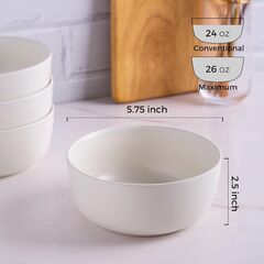 AmorArc Stoneware Cereal Bowls Set of 6, 26oz Soup Bowls Set for Cereal Soup Snacks, Modern Kitchen bowls for Meal, Dishwasher &Microwave Safe, Matte White