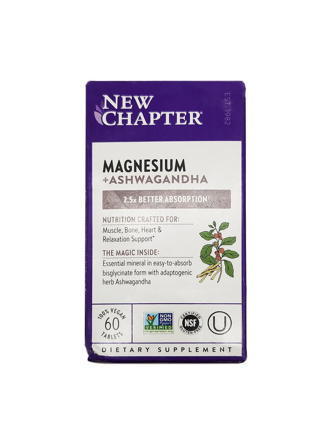 New Chapter Magnesium + Ashwagandha Muscle, Heart, & Bone 60 Tablets 