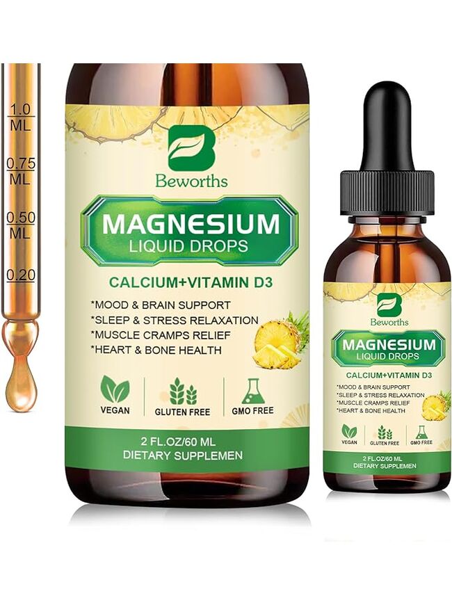 Magnesium Glycinate Complex, Magnesium Liquid Drop with Magnesium Citrate, Calcium, Potassium, Vitamin D3, Zinc - Magnesium Taurate Supplement for Bone, Energy, Muscle Support