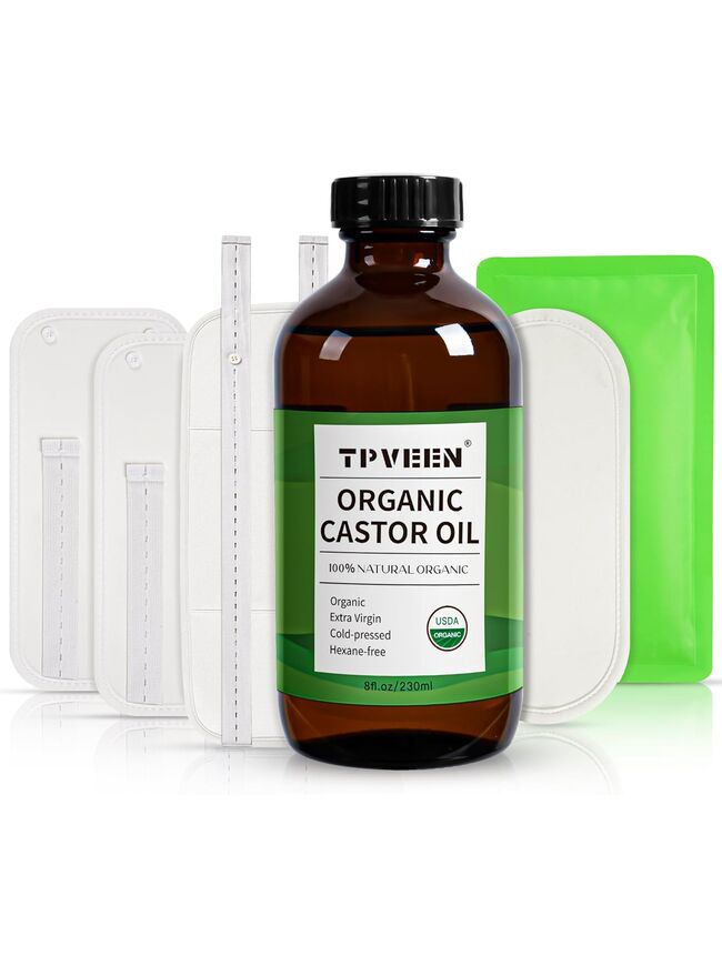 TPVEEN Organic Cold Pressed Castor Oil Kit, in Glass Bottle 8oz 