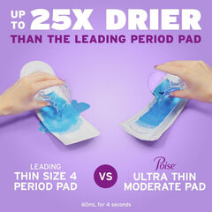 Poise Ultra Thin Incontinence Pads & Postpartum Pads for Bladder Leaks, 4 Drop Moderate Absorbency, Regular Length, 144 Count, Packaging May Vary