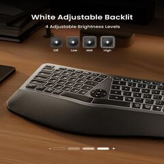 Backlit Wireless Ergonomic Keyboard, EK01 Plus Full Size Ergo Split Keyboard with Wrist Rest, USB-C Charging, Bluetooth and USB, Natural Typing Compatible with Windows/Mac/Android