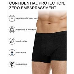 Battewa Incontinence Underwear for Men Boxer Briefs Washable Urinary Absorbent Leak Proof Underwear for Bladder Leak 50ml (Medium,3Black,3 Pack)