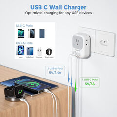 TESSAN Brazil Power Type N Adapter, 4 American Outlets 3 USB Charger